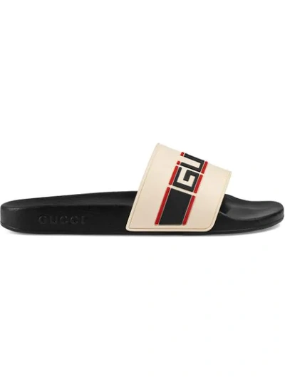Shop Gucci Stripe Rubber Slide Sandal In White