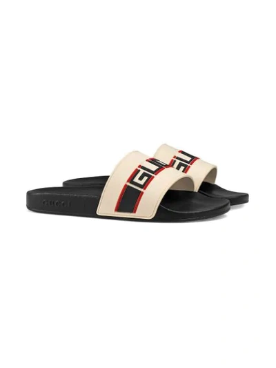 Shop Gucci Stripe Rubber Slide Sandal In White