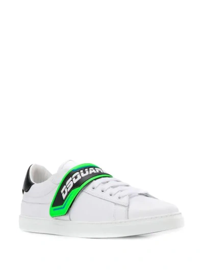 Shop Dsquared2 T-strap Logo Trainers In M633 Bianco