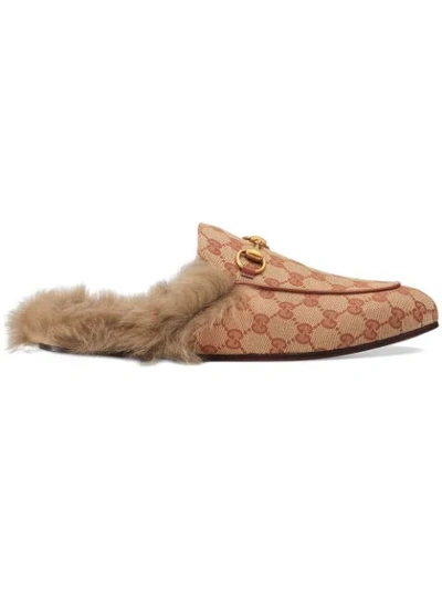 Shop Gucci Princetown Gg Canvas Slipper In Neutrals