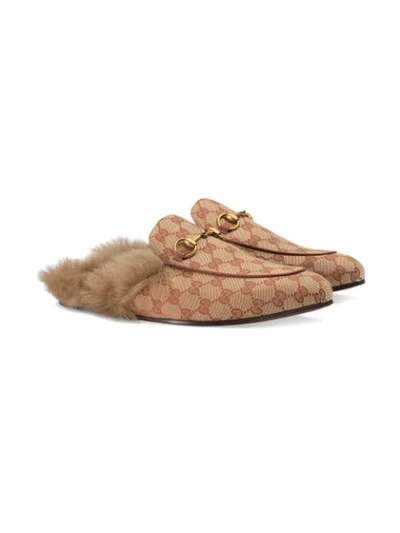 Shop Gucci Princetown Gg Canvas Slipper In Neutrals