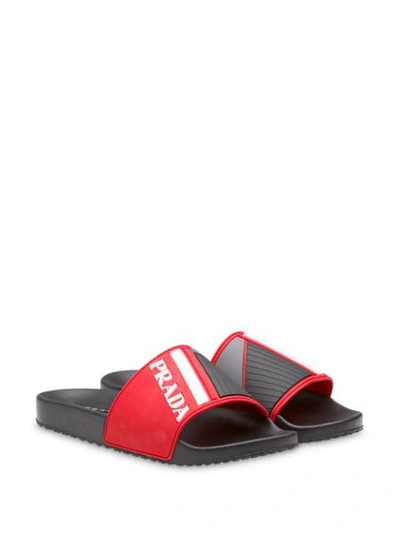 Shop Prada Graphic Logo Pool Slides - Red