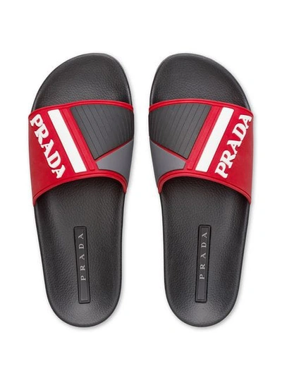 Shop Prada Graphic Logo Pool Slides - Red