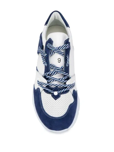 Shop Leather Crown Striped Lace Low Top Sneakers In Blue