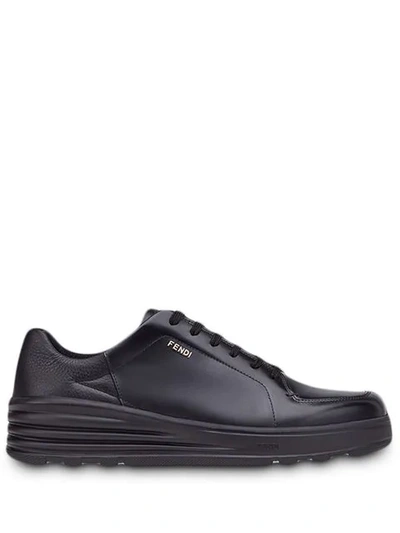 Shop Fendi Monochrome Lace-up Sneakers In Black