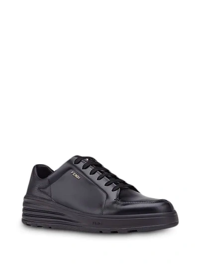 Shop Fendi Monochrome Lace-up Sneakers In Black