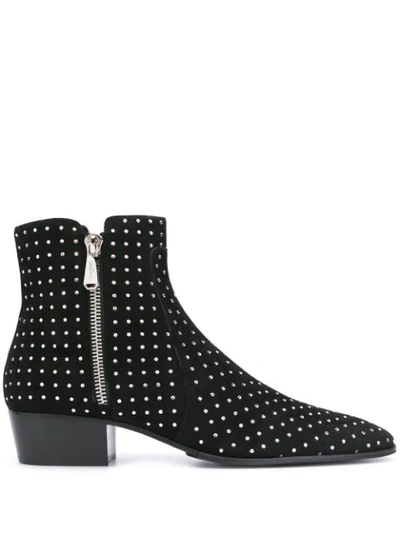 Shop Balmain Micro Studded Ankle Boots In Black