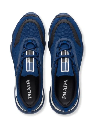 Shop Prada Cloudbust Knitted Sneakers In Blue