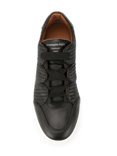 ERMENEGILDO ZEGNA WOVEN LACE-UP SNEAKERS - 黑色