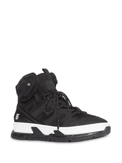 Shop Burberry Monogram Motif Mesh And Nubuck High-top Sneakers In Black