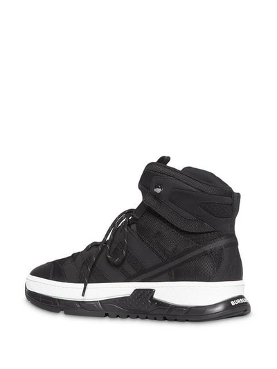 Shop Burberry Monogram Motif Mesh And Nubuck High-top Sneakers In Black