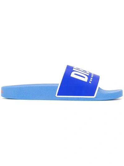 Shop Diesel Logo Slides In Blue
