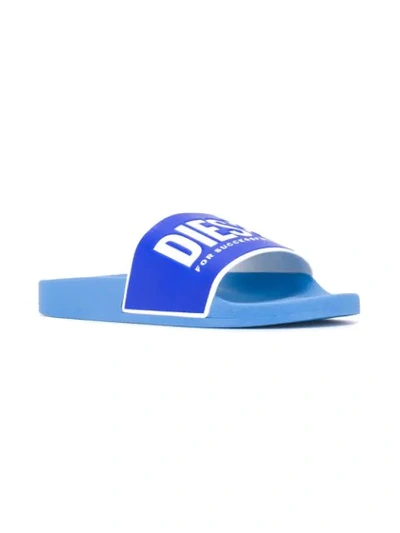 Shop Diesel Logo Slides In Blue