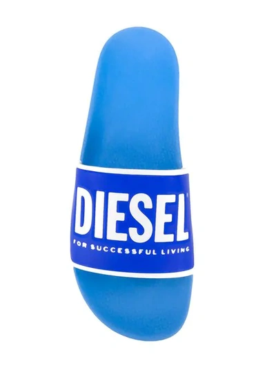 Shop Diesel Logo Slides In Blue