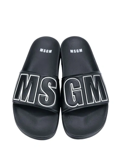 Shop Msgm Logo Strap Slides In Black