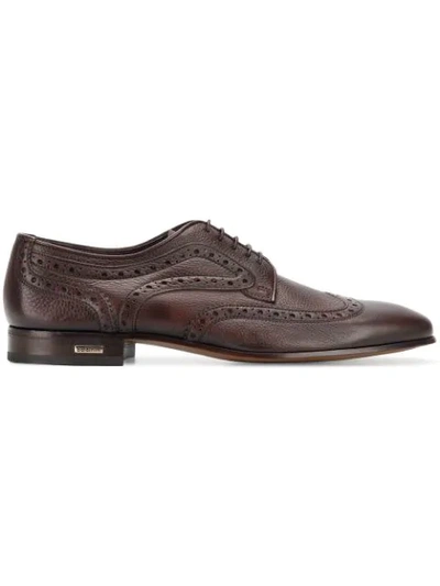 Shop Baldinini Embroidered Derby Shoes In Brown
