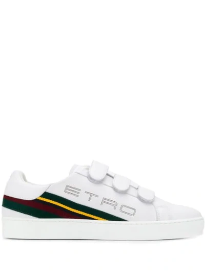 Shop Etro Striped Panel Low-top Sneakers In White