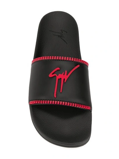 Shop Giuseppe Zanotti Brett Zip Slides In Black