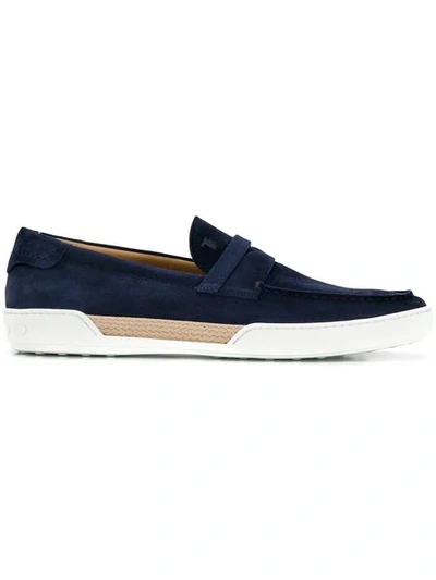 Shop Tod's Suede Penny Loafers In Blue