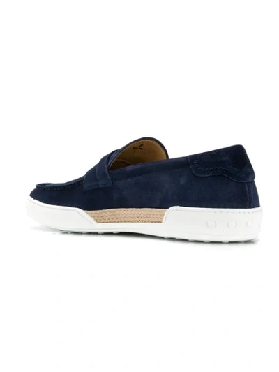 Shop Tod's Suede Penny Loafers In Blue