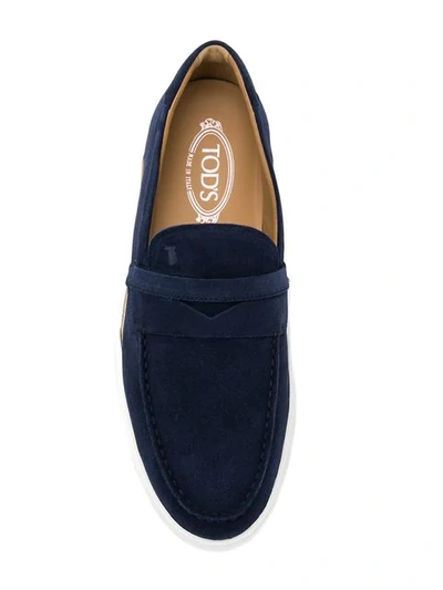 Shop Tod's Suede Penny Loafers In Blue