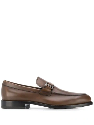 Shop Tod's Double T Loafers In Brown