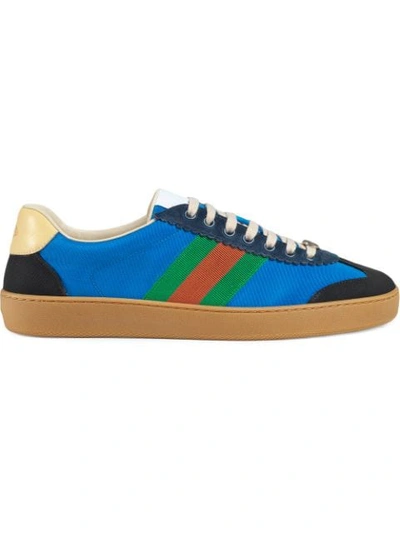 Shop Gucci G74 Nylon Sneaker With Web In Blue