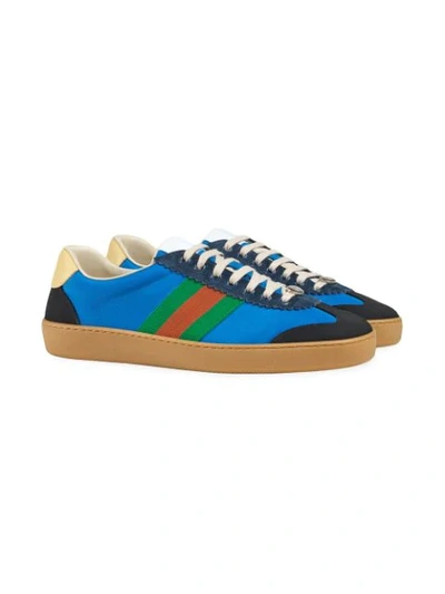 Shop Gucci G74 Nylon Sneaker With Web In Blue