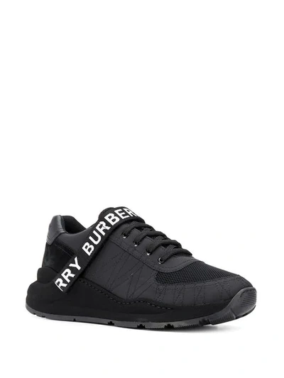 Shop Burberry Logo Strap Sneakers - Black