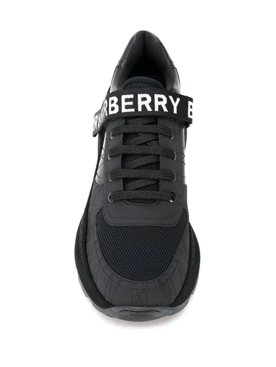 Shop Burberry Logo Strap Sneakers - Black