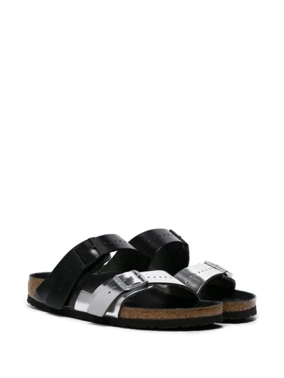 RICK OWENS BLACK AND SILVER BIRKENSTOCK SANDALS - 黑色