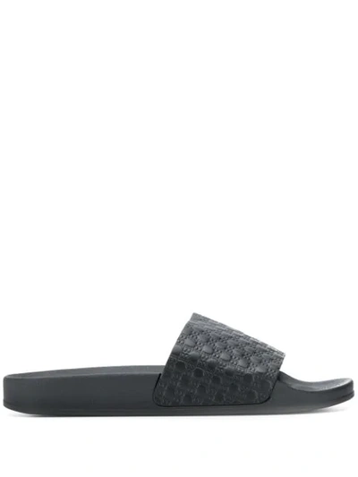 Shop Balmain Embossed Logo Squares Slides In Black