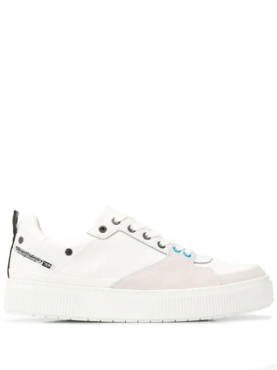 Shop Diesel Lace-up Panelled Sneakers In White