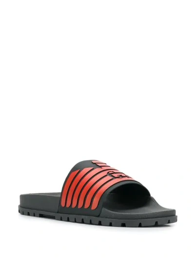 Shop Emporio Armani Eagle Slide Sandals In Black