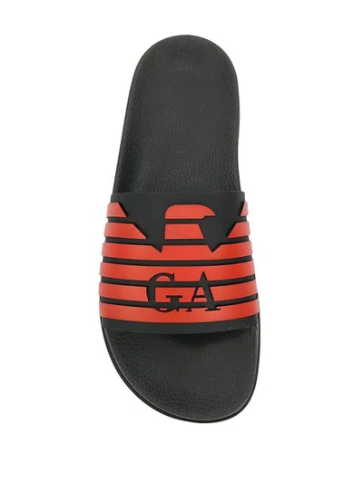 Shop Emporio Armani Eagle Slide Sandals In Black