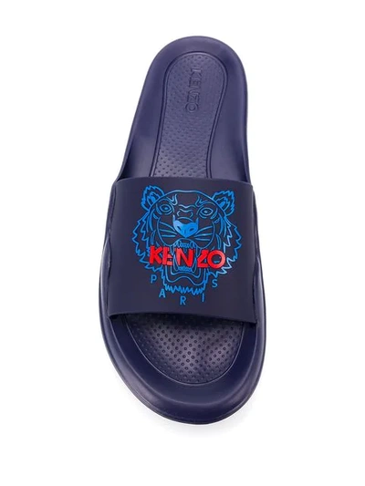 Shop Kenzo Tiger Logo Slides In Blue