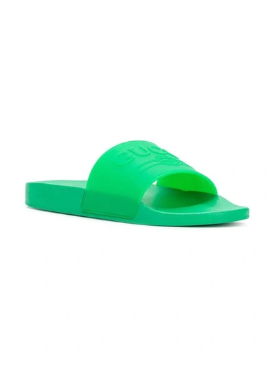 Shop Gucci Logo Slides In Green