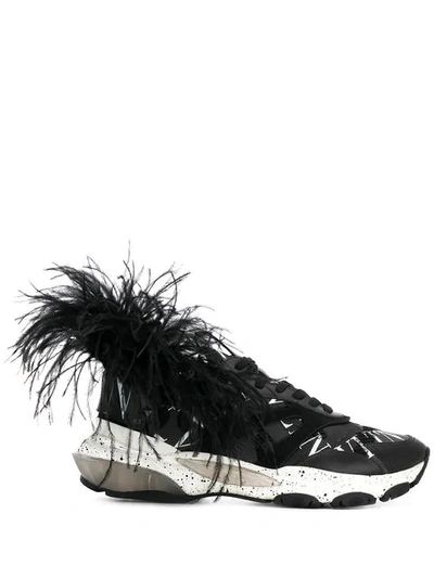 Shop Valentino Bounce Logo Grid Feather Sneakers In Black