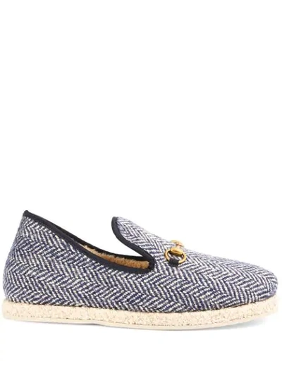 Shop Gucci Herringbone Horsebit Loafers In Blue