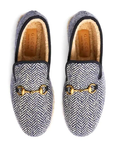 Shop Gucci Herringbone Horsebit Loafers In Blue