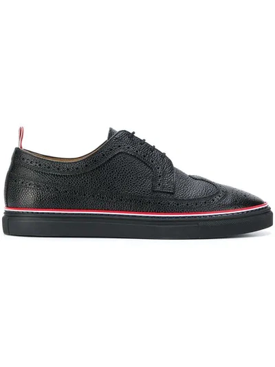 Shop Thom Browne Pebble-grain Piped-trim Brogues In Black