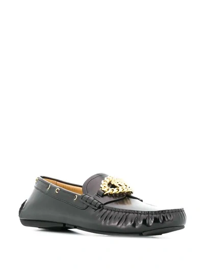 Shop Versace Medusa Logo Loafers In Black