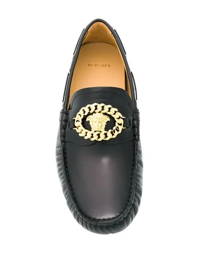 Shop Versace Medusa Logo Loafers In Black