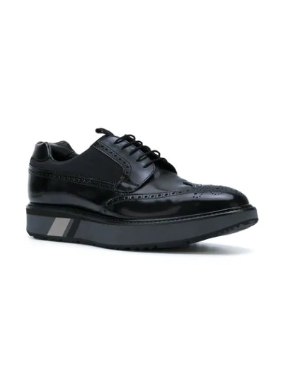 Prada Spazzolato Leather Platform Brogue Sneaker, Black | ModeSens