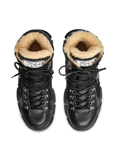Shop Gucci Flashtrek High-top Sneaker With Wool In 1088 Black
