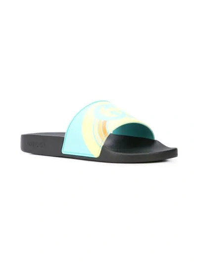 Shop Gucci Pursuit Logo Slides In Blue