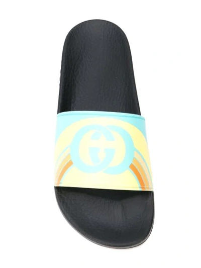 Shop Gucci Pursuit Logo Slides In Blue