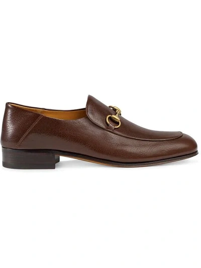 Shop Gucci Horsebit Leather Loafers In Brown