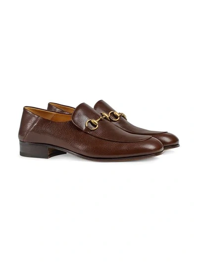 Shop Gucci Horsebit Leather Loafers In Brown