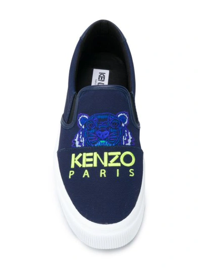 Shop Kenzo Logo Embroidered Sneakers In Blue